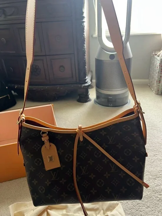 Louis Vuitton Monogram CarryAll PM Shoulder Bag in Brown and Tan with Red Accent - Picture 3 of 7